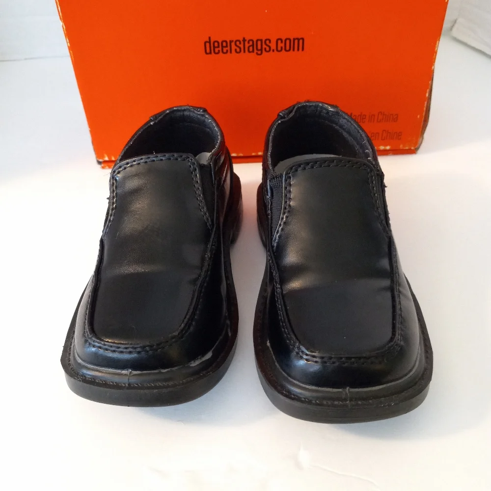 Deer Stags boys size 7T M Brian black slip on Dress shoes